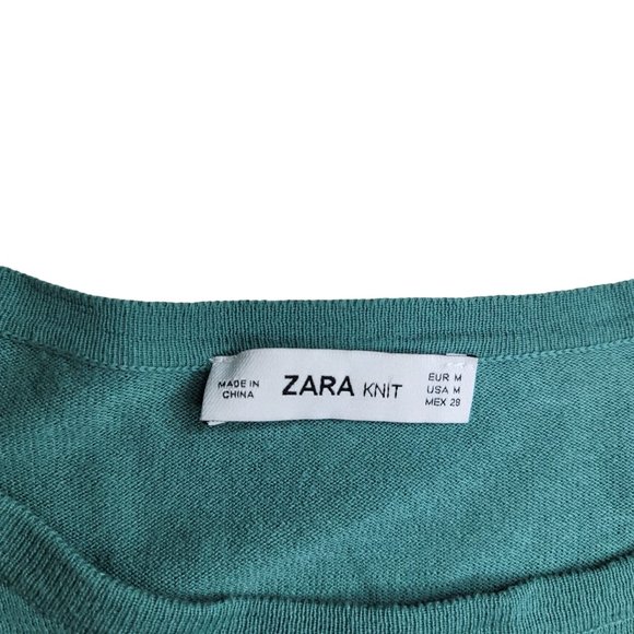 Zara knit twist front crop top tee shirt green blue size medium - Picture 4 of 5